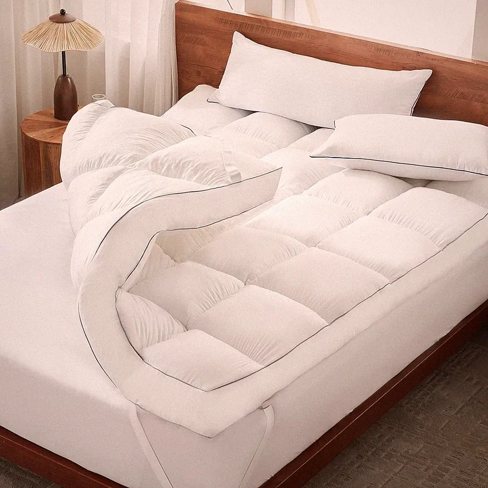 5 Inch Duck Feather Bed King Size, 100% Cotton Extra Thick Mattress Topper, 2500