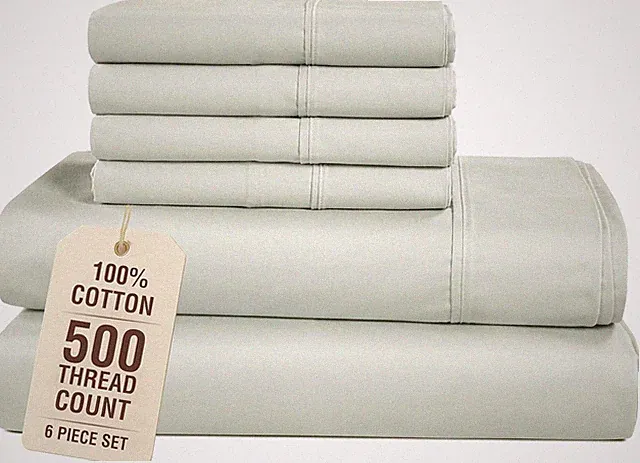 Cal King Bed Sheets Set, 500 Thread Count Silky Sateen, Deep Pocket - Silver