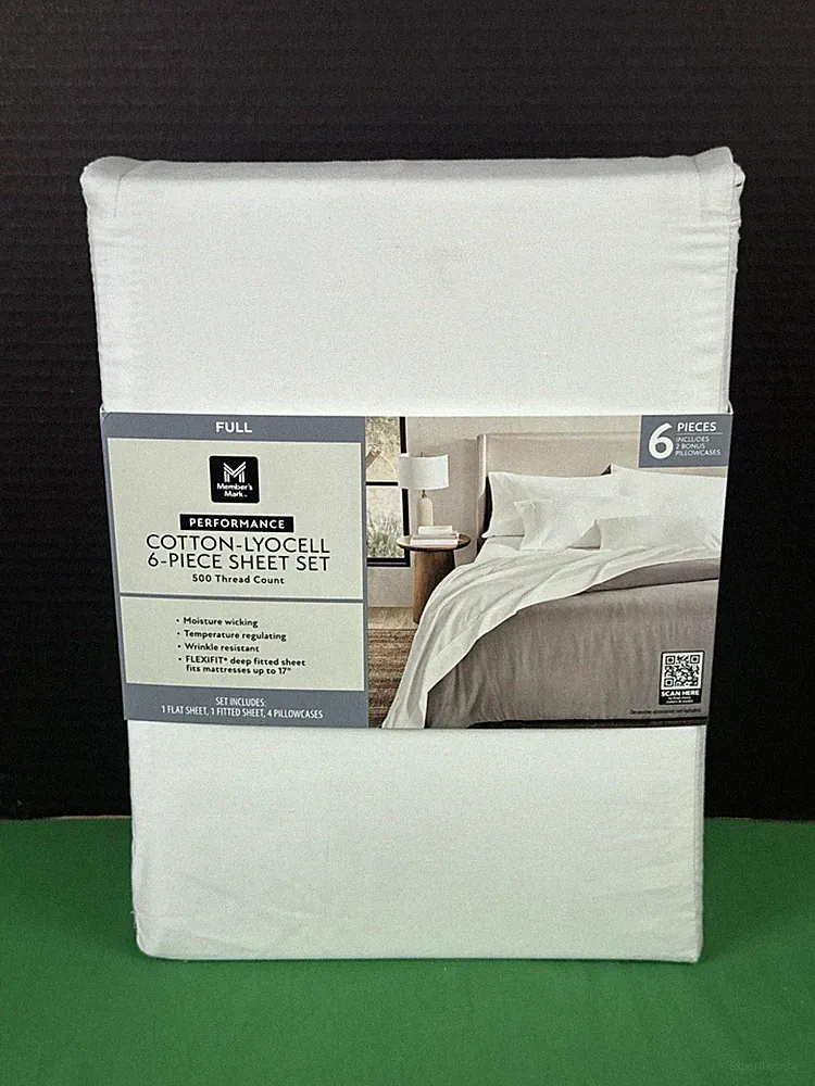 Member's Mark 500 Thread Count Cotton Lyocell 6 Piece Sheet Set FULL White