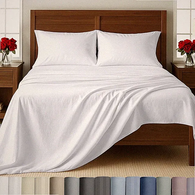 Queen Size Sheet Set - 500 Thread Count Sateen, 100% Cotton Sheets, Deep Pockets