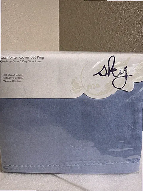 Sky 500 Thread Count Pima Cotton 3PIECE KING Duvet Cover & Shams Set COAST BLUE
