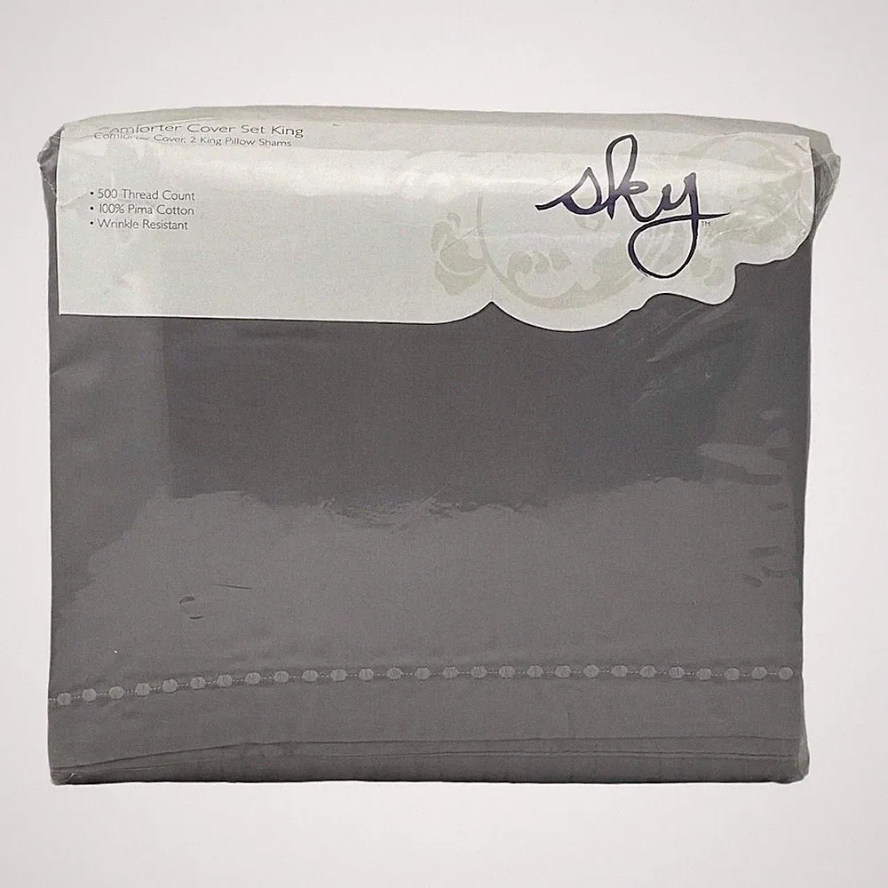 Sky 500 Thread Count Pima Cotton KING Duvet Cover + 2 Shams ASH GREY