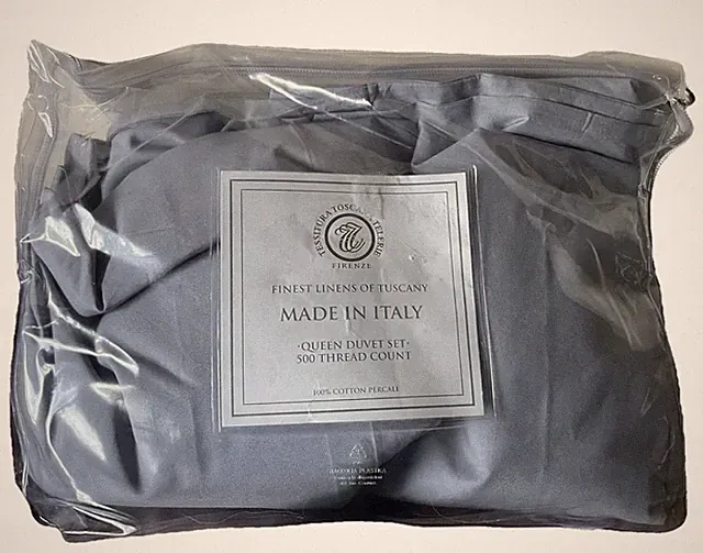 Tessitura Toscana Telerie Firenze Duvet Set Queen Percale 500 TC Gray Blue