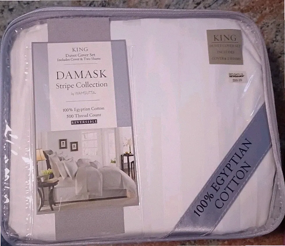 WAMSUTTA Damask Stripe 100% Egyptian Cotton 500 Thread Count KING Duvet/2 Shams