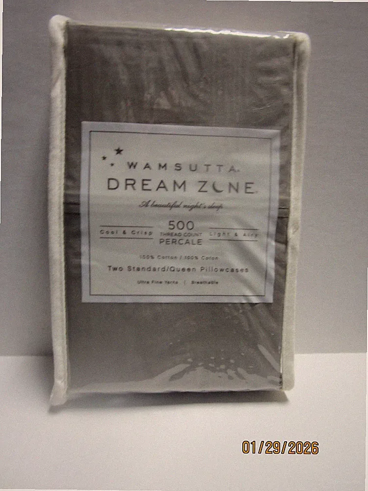 Wamsutta Dream Zone 500 Thread Count Percale Two Standard/Queen Grey Pillowcases